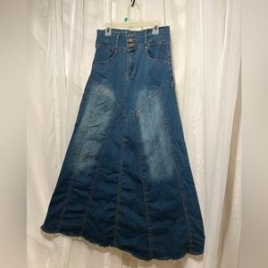 Denim Maxi Skirt with Button Detail